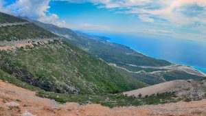 Panoramic view from Llogara Riviera, mountains and sea