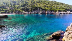 Panoramic view of a clear water in the Brisan Bay, Vlora